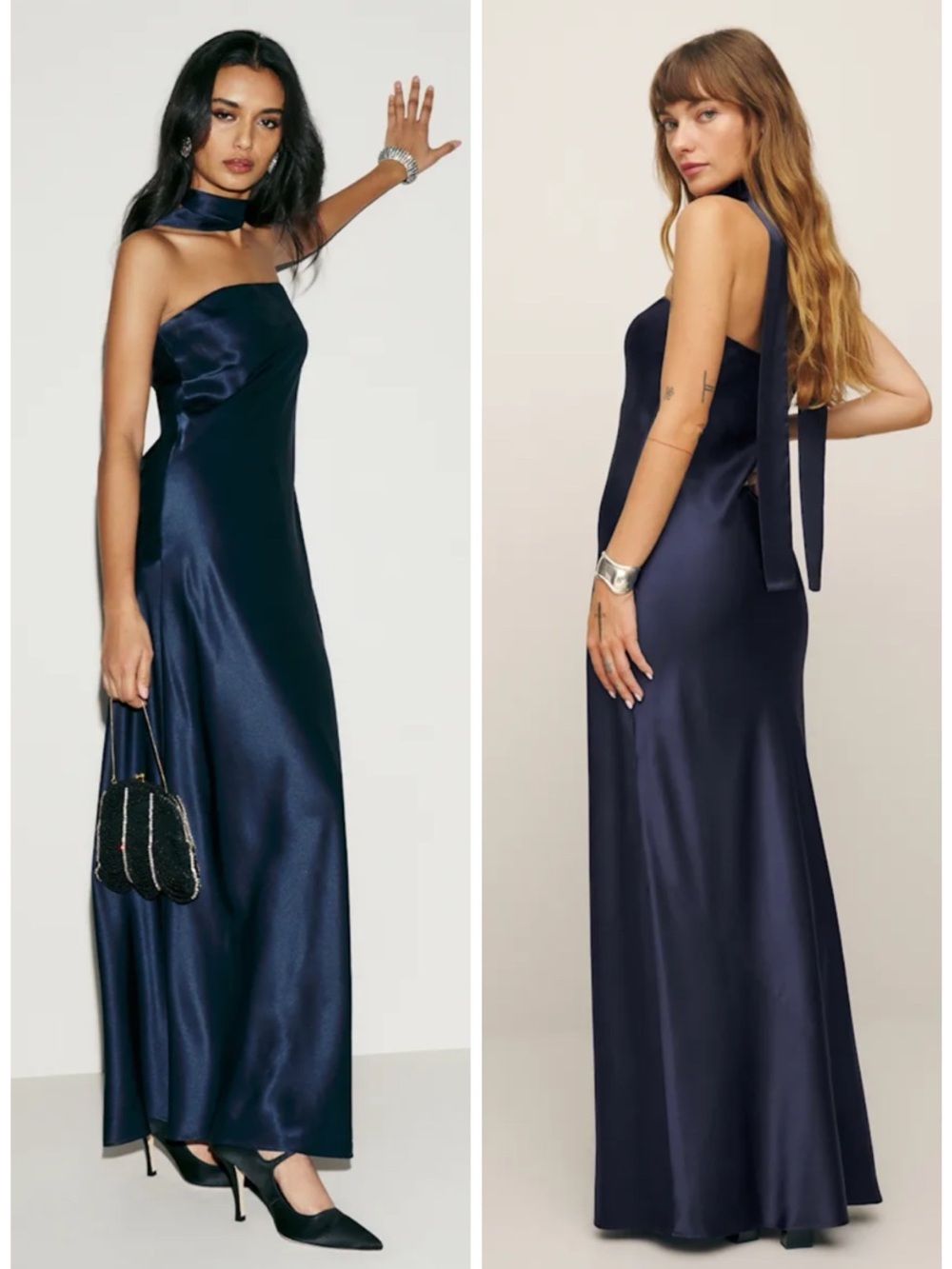 REFORMATION Oren Navy Blue Silk Maxi Dress SZ M